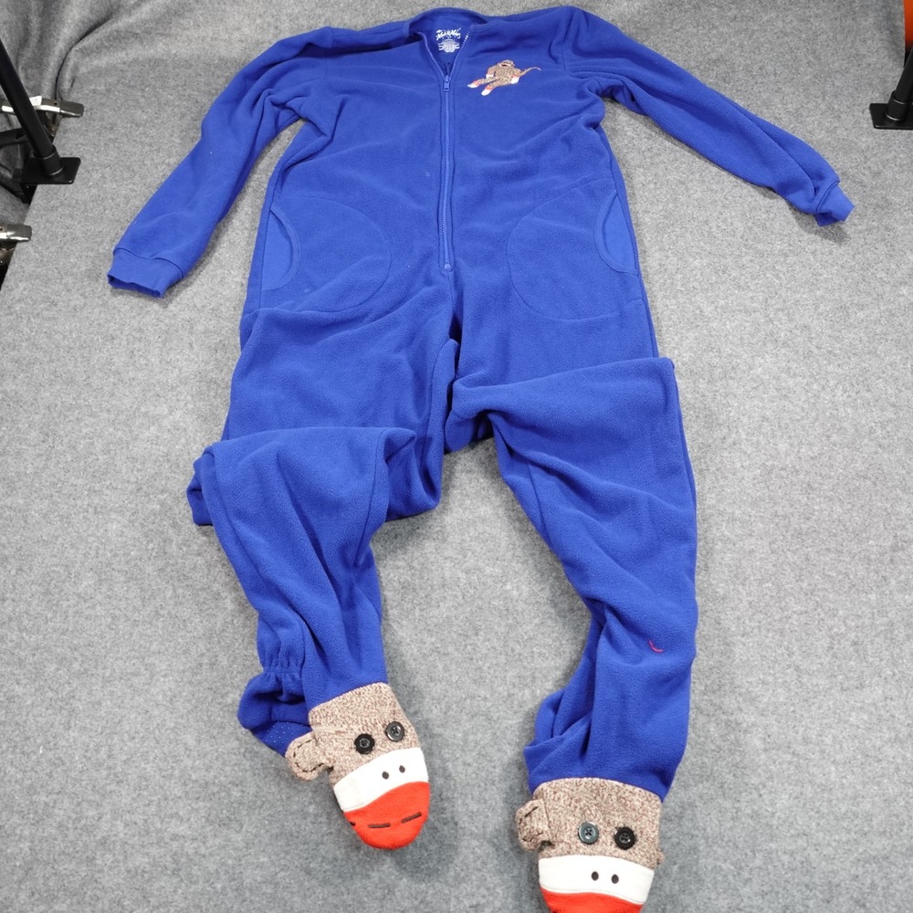 Nick & Nora Blue Fleece Sock Monkey Footed Onesie Pajamas Womens Small S‎
